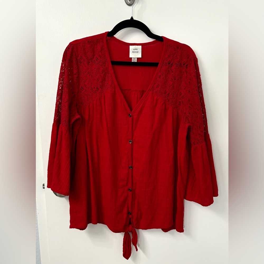 Knox Rose Vibrant Red Blouse XL